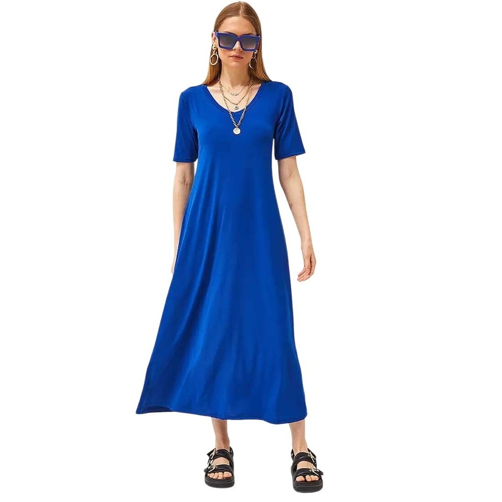 Merokeety Women's Short Sleeve Classic & Comfy Pullover Maxi Dress Blue Sz S NWT